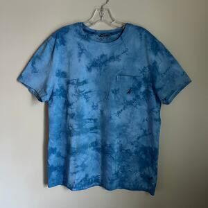 ✨ Nautica Light Blue/Navy Tie Dye Cotton Blend Crewneck Performance Tee Size XL